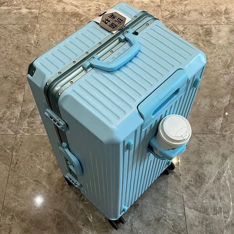 Large Capacity Travel Luggage Aluminum frame Suitcase pull rod Case 24/28/32 " with Cup Holder Travel Case Combination box - Kimlud