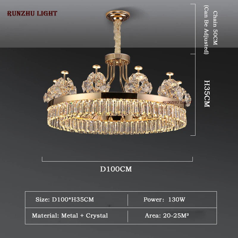 American Light Luxury Crystal Pendant Lamp Postmodern Living Room Lamp Villa Hotel Master Bedroom Lamp Dining Room Lamp