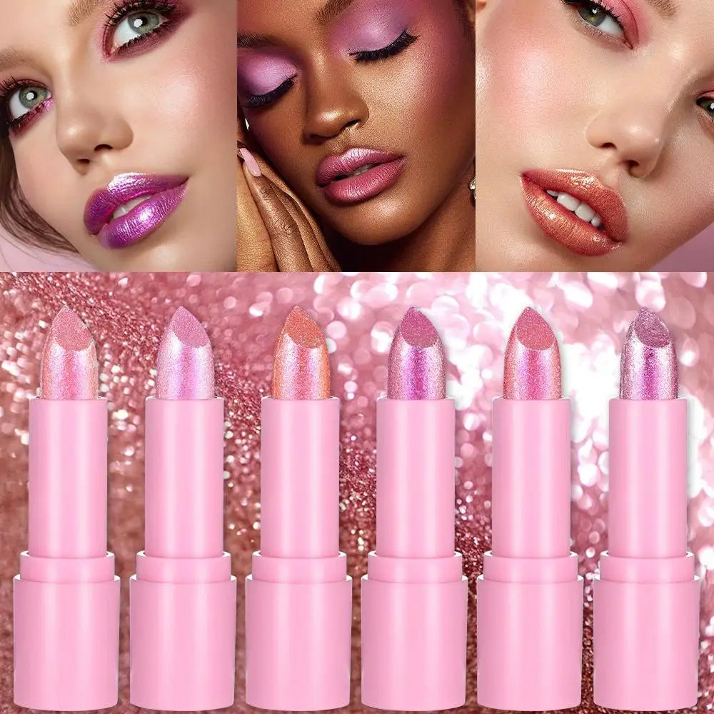 Metallic Pink Glitter Lipstick for Women, Long Lasting High Shine Diamond Nude Shimmer High Impact Full Coverage Sexy Lip Makeup