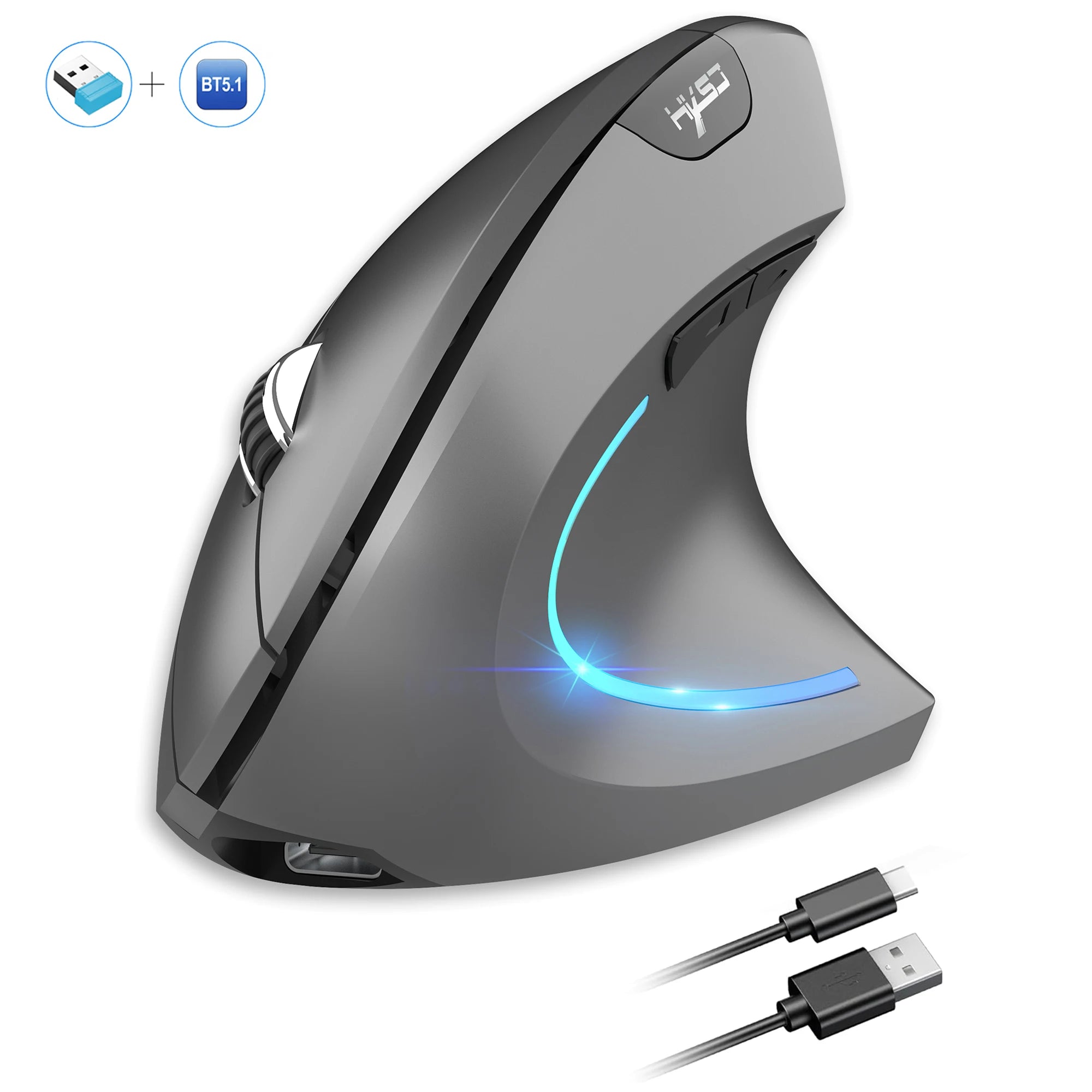 2025 New arrival HXSJ dual mode vertical mouse ergonomic ABS 600mAh rechargeable 2400DPI Type-c interface wireless mouse for pc