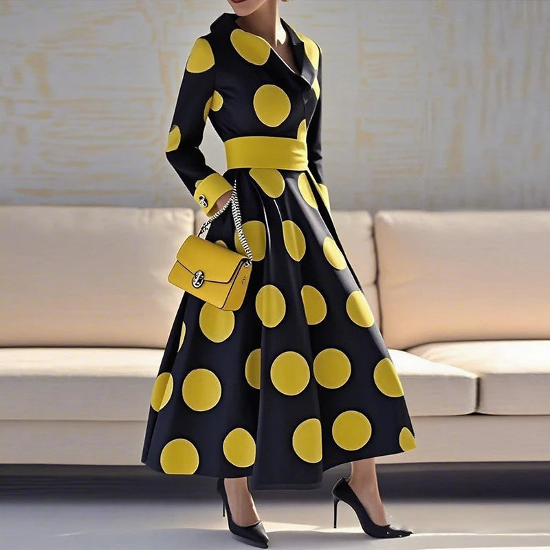 Modigirl Women's 1950s Vintage Polka Dot Audrey Long Dress Autumn 2025 Long Sleeve Party Cocktail Elegant Maxi Dress for Woman