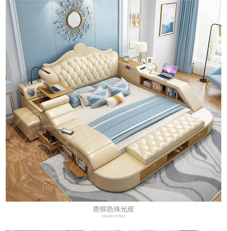 Headboard Storage Double Bed Queen Drawers King Size Smart Bed Luxury Princess Modern Letto Matrimoniale Bedroom...