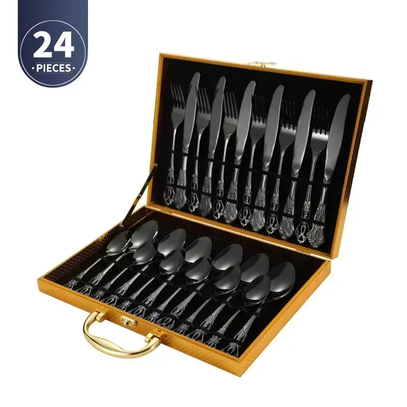 Golden Stainless Steel Cutlery Set Royal European Spoon Fork Complete Tableware Retro Design Dishwasher Safe Elegant...