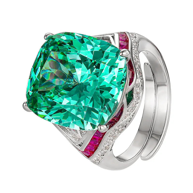 Copper Electroplated Gold Jewelry Imitation Gemstone Long Rectangular Luxury Inlaid Light Luxury Wedding Ring for Women14*16 - Kimlud