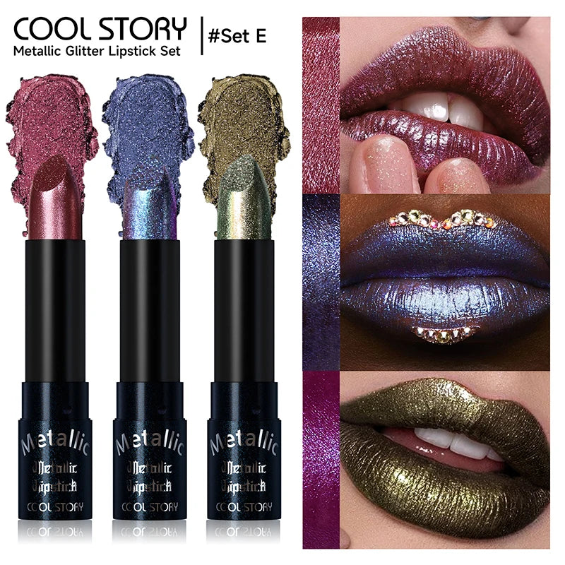 15 Colors Metallic Purple Chameleon Lipstick Waterproof Long Lasting Pearlescent Glitter Diamond Lipstick Halloween...