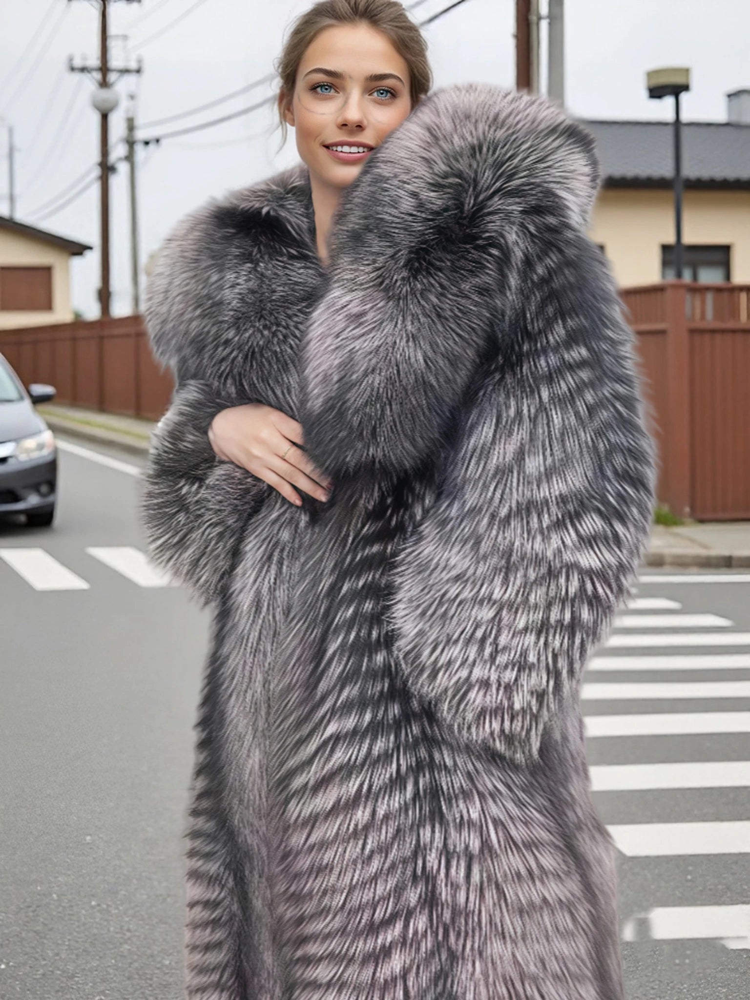 Women Winter Coat Real Fox Fur Coat X-long Luxury Clothes Hooded Natural Fluffy Fur Jacket Ladies Fashion Streetwear Hot