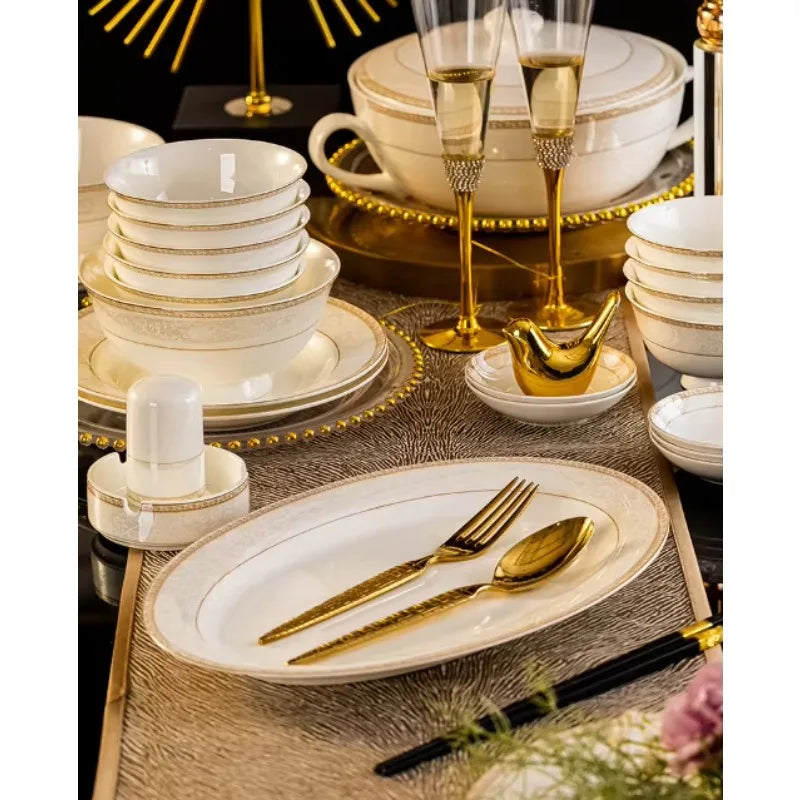 Christmas CeramicTableware 60Piece Set Equipped With Turkey Pot Fashion Xiaozi Series Ten Dining Simple Bone China...