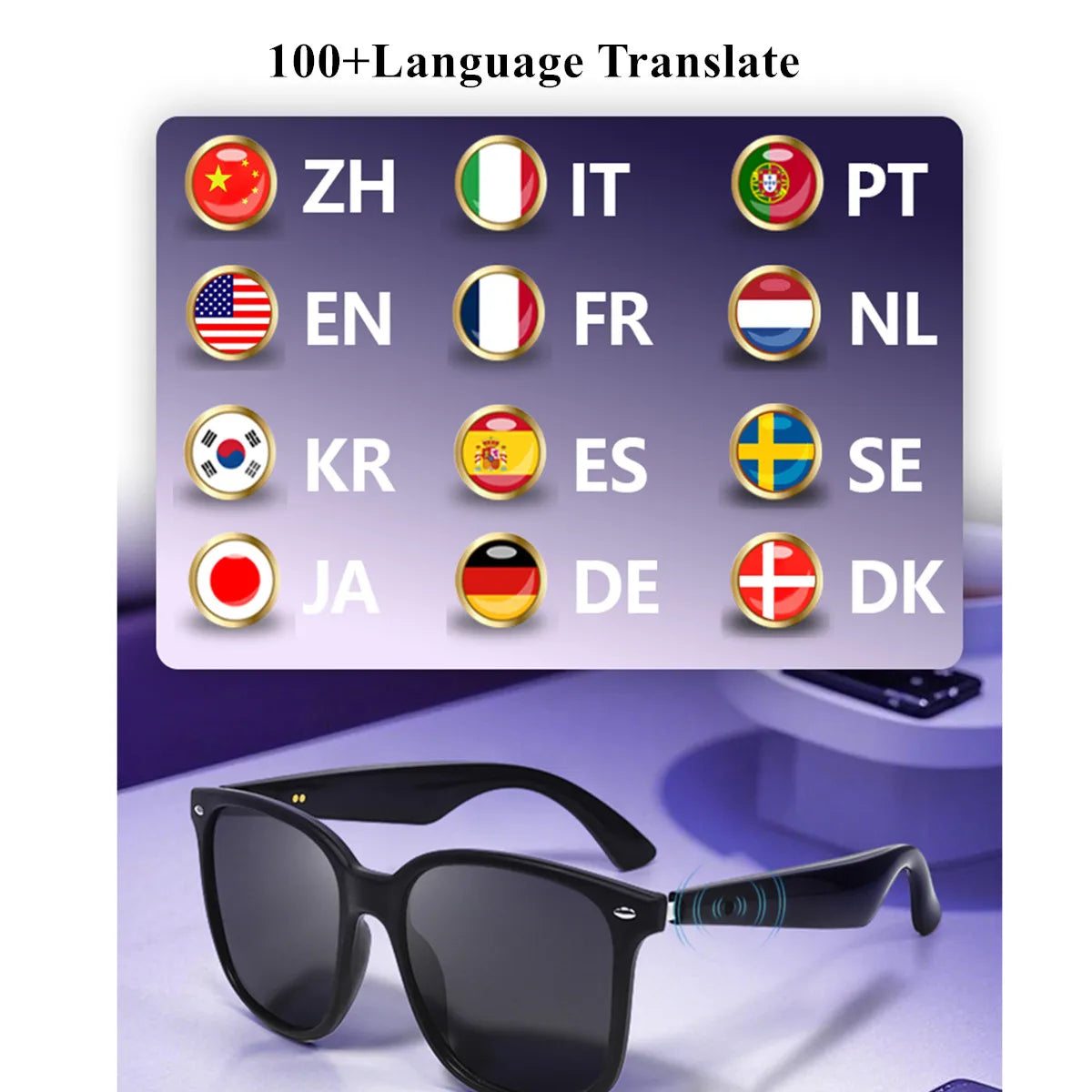 Smart Glasses AI Assistant Real Time Translation Receive Call Listen Songs Dialogue Translation Anti-Blue Llight Smart Eyeglasse