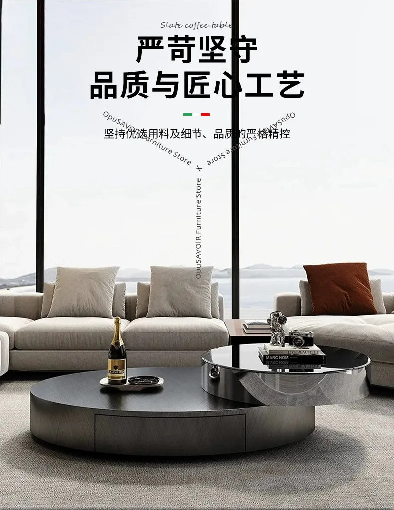 Italian Luxury Oval Coffee Tables Modern Minimalist Rotatable Center Coffee Table Set Stainless Steel Living Room...