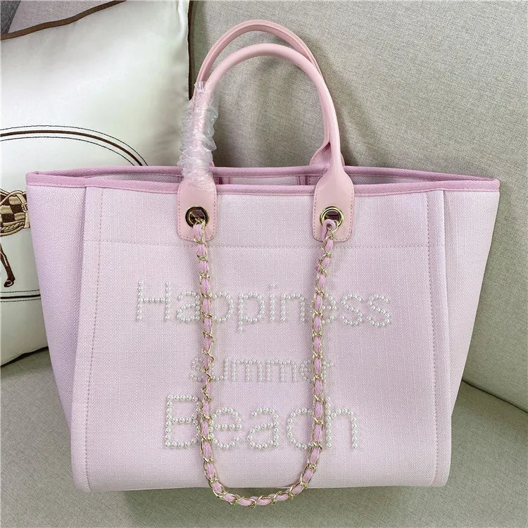 New Women Tote Bag Fashion Canvas Large Handbag Chains Genuine Leather Shoulder Bags Ladies Big Messenger Bag Shopping Bag