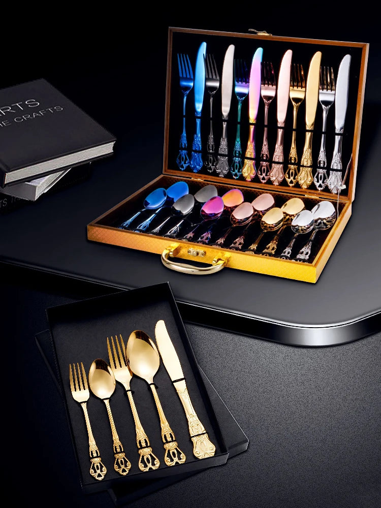 Golden Stainless Steel Cutlery Set Royal European Spoon Fork Complete Tableware Retro Design Dishwasher Safe Elegant...