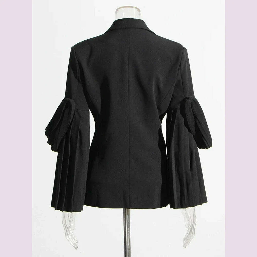 CHICEVER Vintage Solid Blazers For Women Notched Collar Irrgular Design Long Sleeve Spliced Folds Slim Blazer Female Spring New