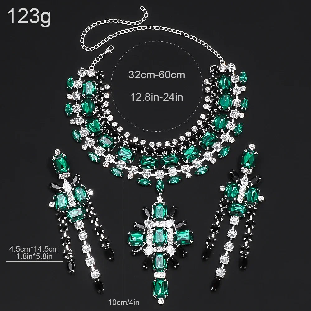 Green Corss Pendant Choker Bridal Collar Charms Party Accessories Statement Necklace Rhinestone Jewelry Pendant Wholesale Gift