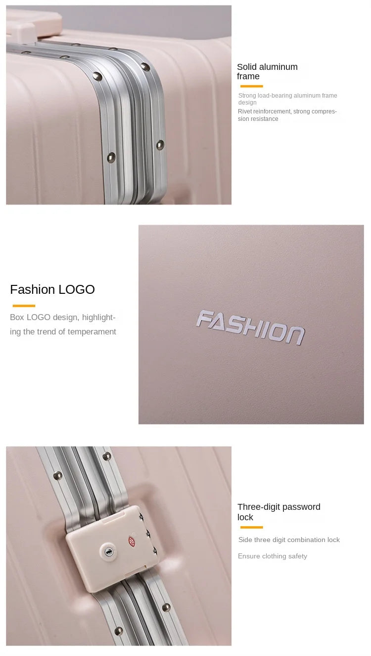 Travel Suitcase Aluminium Frame Wide Trolley Luggage Female Large Capacity Mute Universal Wheel Password Box Carry on...
