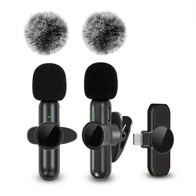 Wireless Lavalier Microphone With Windproof Cover Audio Video Recording Mini Mic For iPhone Android Mobile Phone Microphone - Kimlud