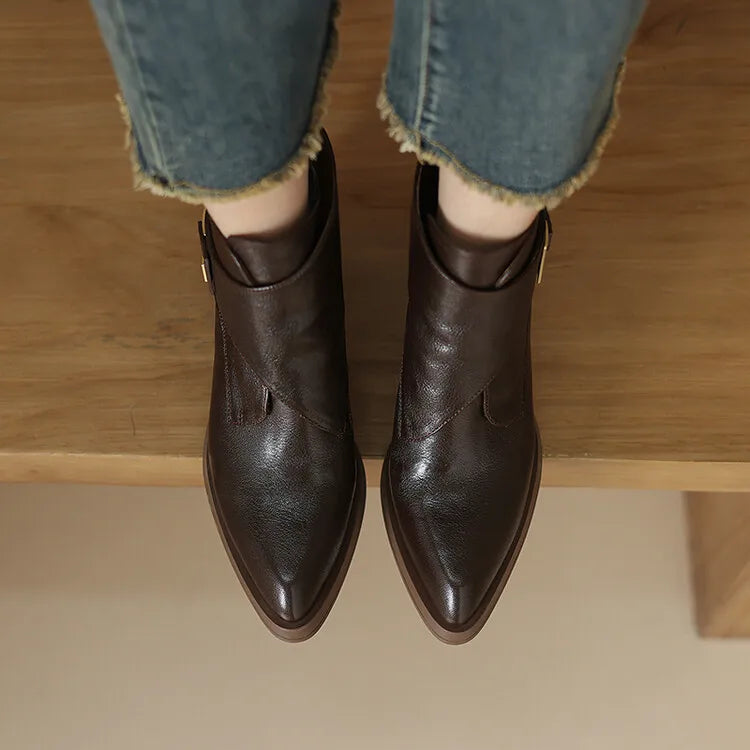 NEW Autumn/Winter Women Boots Genuine Leather Shoes for Women Pointed Toe Chunky Heel Shoe High Heel Modern Boots Platform Shoes