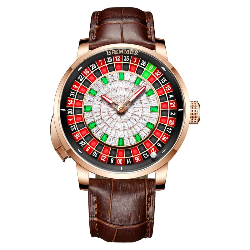 HAEMMER Men's Mechanical Watch Stainless Steel NH35 Watch Men's Push Button Roulette Rotating Sapphire Glass Watch Waterproof