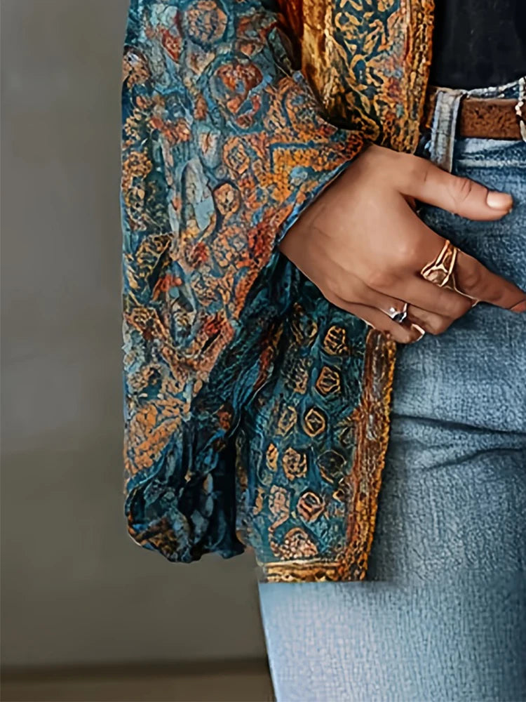 Floral Velvet Cardigans Long Sleeve American Retro Flare Sleeve Spring Chic Vintage Casual Jacket Outerwear for Women's 2026