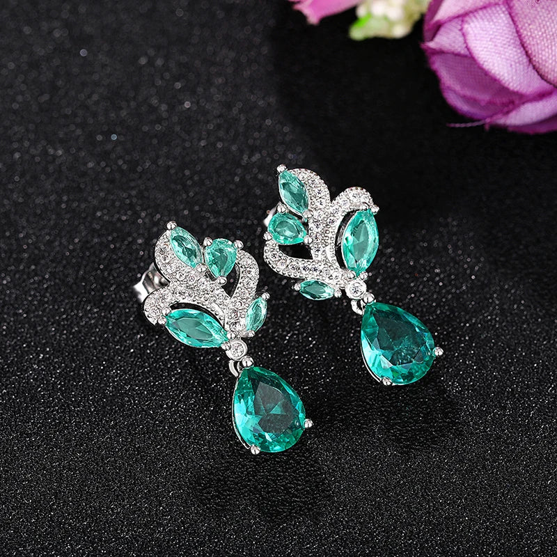 Huitan Gorgeous Green CZ Dangle Earrings for Women New Trendy Wedding Engagement Female Earrings Elegant Accessories...