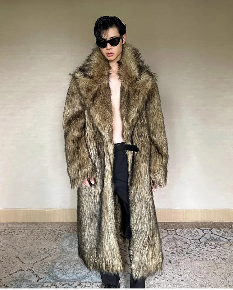 Men's fur coat, Wolf fur, fox fur, lapel long overcoat, winter windproof and warm windbreaker, large size | Kimlud...