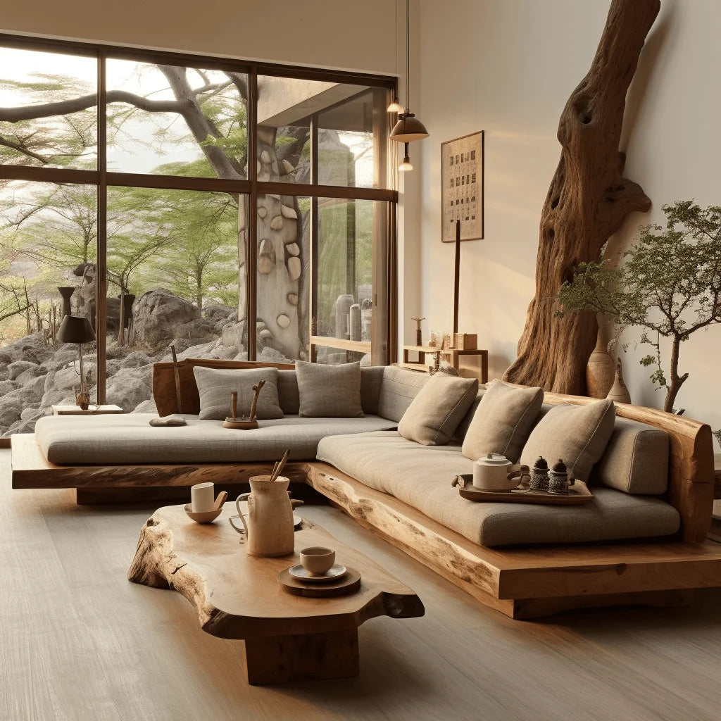 Wabi-sabi style solid wood sofa old wood furniture living room sofa atmosphere log custom L-shaped princess sofa - Kimlud