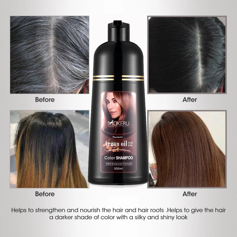Mokeru Natural Fast Coloring Argan Oil For Hair Dark Brown Argan Speedy Hair Color Shampoo for Gray Hair Dye Shampoo |...