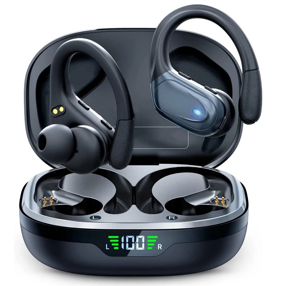 Bluetooth 5.3 Earphones True Wireless Headphones with Mic Button Control Noise Reduction Earhooks Waterproof Headset for...