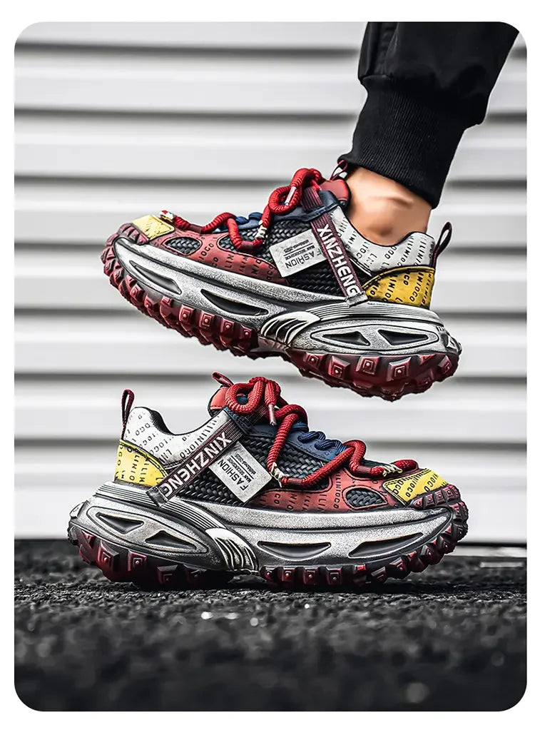 Chunky Sneakers Mens Original Designer Sports Shoes Fashion Casual Leather Fabric Breathable Height Increased Platform Gym Shoes