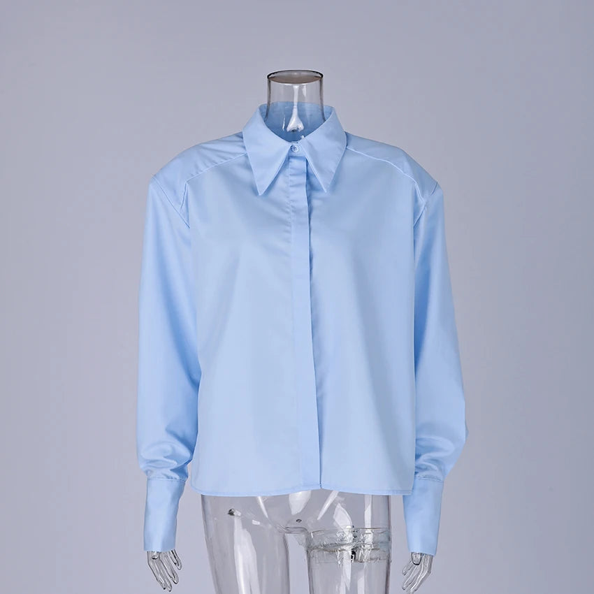 Linad Casual White Puff Sleeve Shirts Female Office Lady Blue Single-Breasted Woman Blouse 2026 Street Chic Lapel Tops...