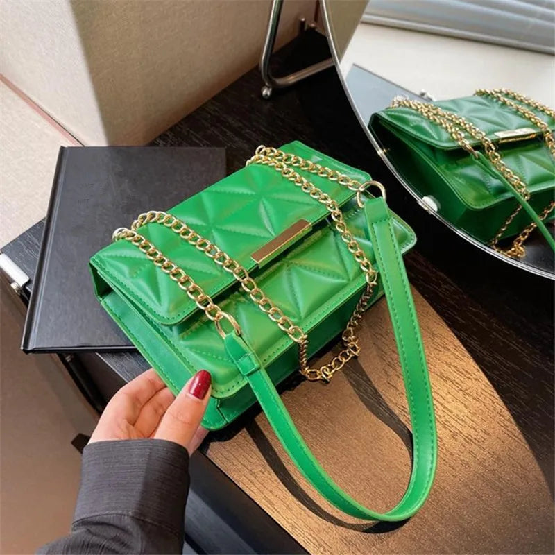 Trendy Quilted Chain Crossbody Shoulder Bag, Stylish Multi Color Small Square Purse, Chic & Perfect for Women's Everyday Use - Kimlud
