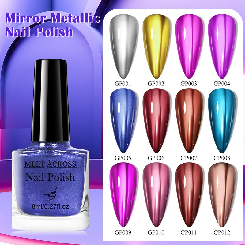 8ml Metallic Nail Polish Mirror Effect Fast Drying Long-Lasting Nails Art Polish DIY No Need Lamp Cure Manicure Nail Supplies