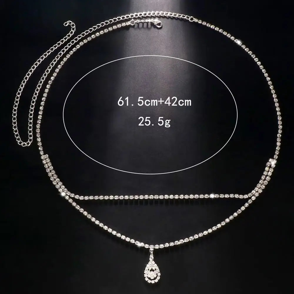 Luxury Rhinestone Double Chain Water Drop Waist Chains Body Jewelry for Women Crystal Body Belly Chain Body Decoration...