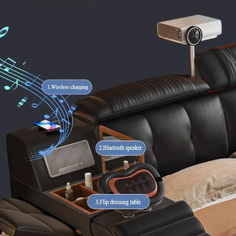 Replica Genuine Leather Bed With Massager Safe Speaker Dresser Projector SDisplay Throne Safe Cama Queen Size Trendy...