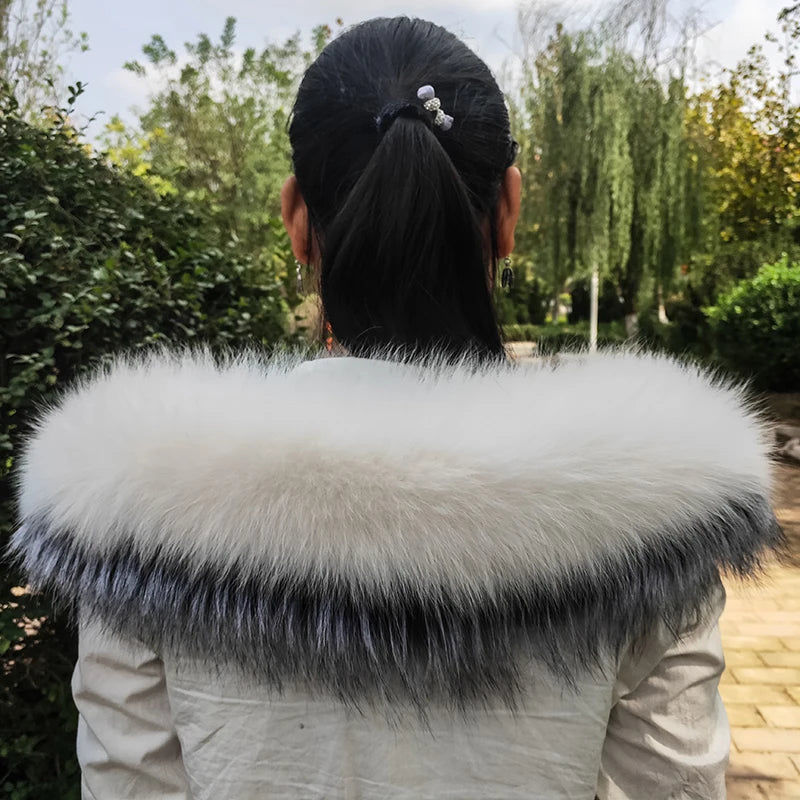Super Large 100% Real Fox Fur Collar Hood Decor Fur Collar For Down Coat Women Winter Warm Fur Scarf Shawl Luxury