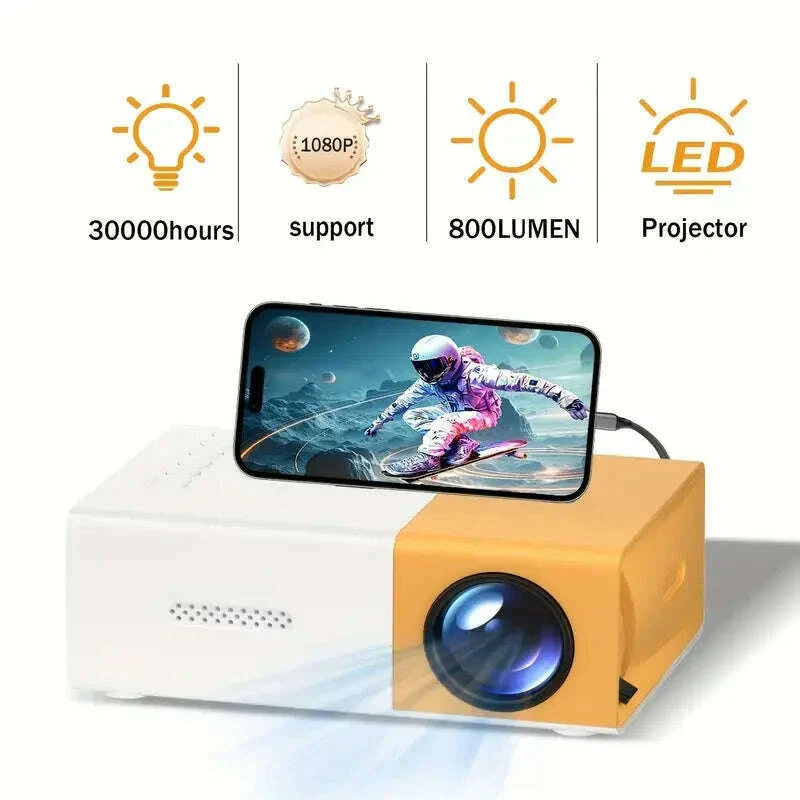 Mini projector 72 - inch screen LED lamp life 30000 hours, support hd, compatible with Android/IOS/Windows/HDTV/USB