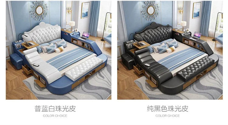 Headboard Storage Double Bed Queen Drawers King Size Smart Bed Luxury Princess Modern Letto Matrimoniale Bedroom...