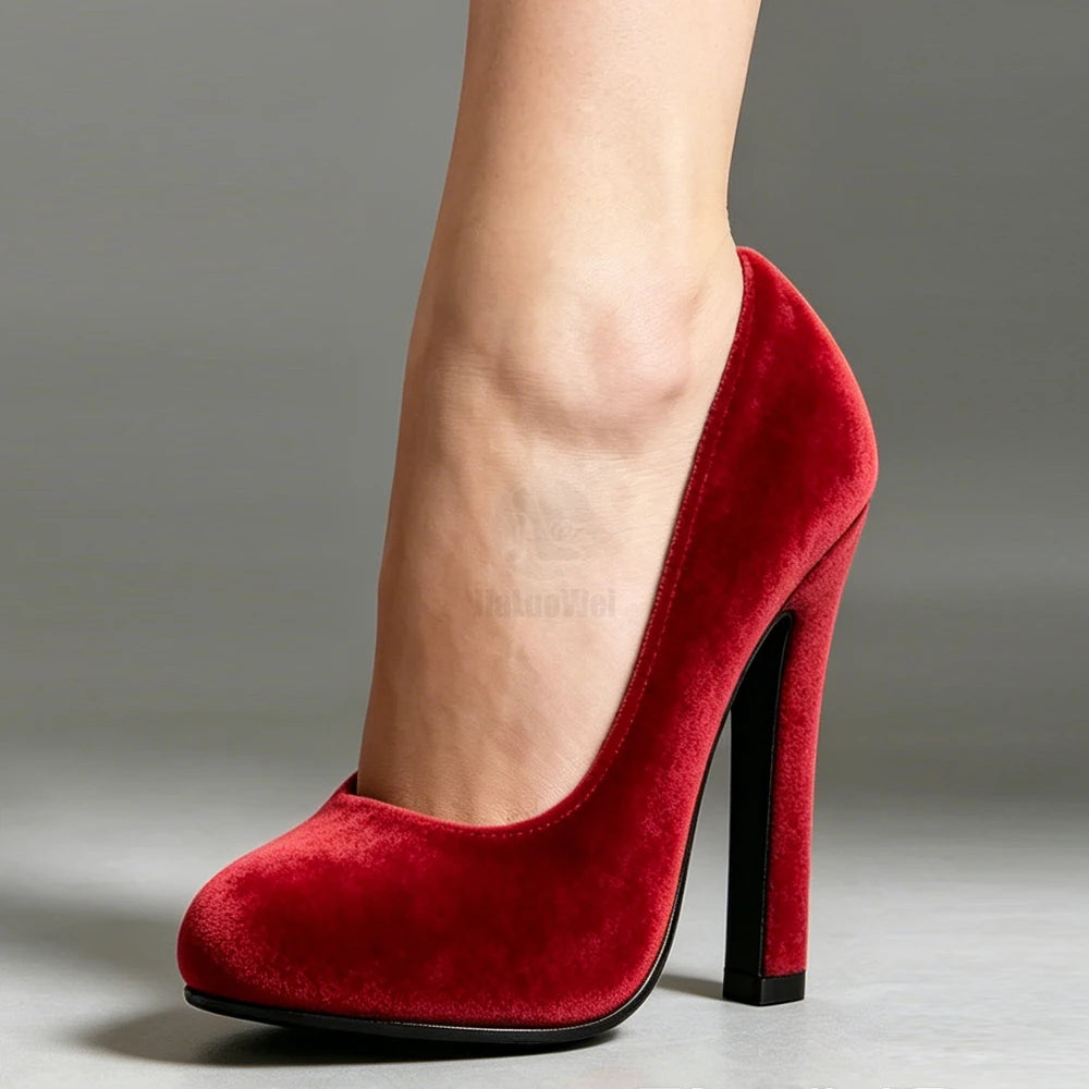 Elegant 6 Inch Purple Suede High Heel Pumps Women Sexy Block Heel Vintage Office Party Dress Shoes Plus Size 36-46
