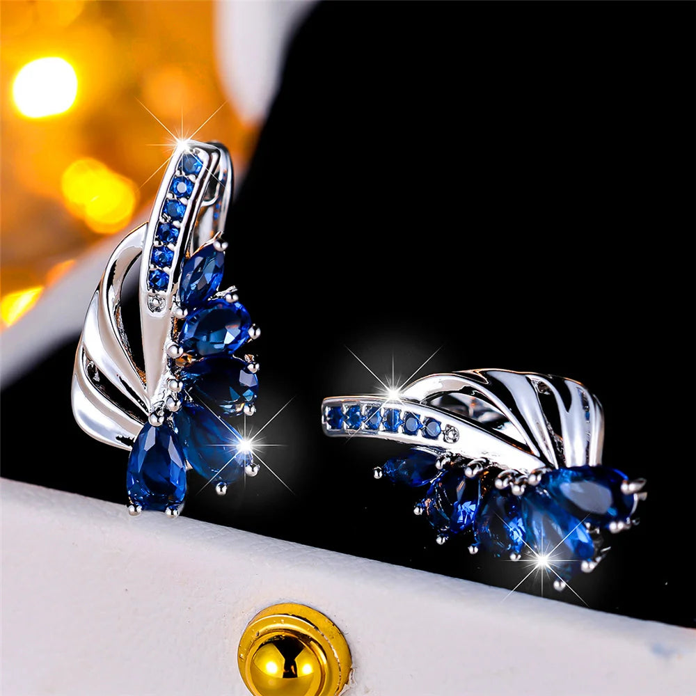 Luxury Female Blue Green Clip Earrings Charm Gold Color Trendy Zircon Stone Wedding Jewelry For Women | Kimlud Luxury Jewelry