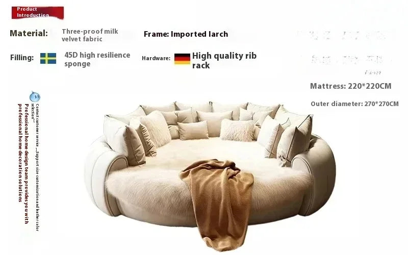 Italian Light Luxury Round Bed Cream Wind Bedroom Wedding Bed Princess Aesthetics Fashion Letto Matrimoniale Home Furniture
