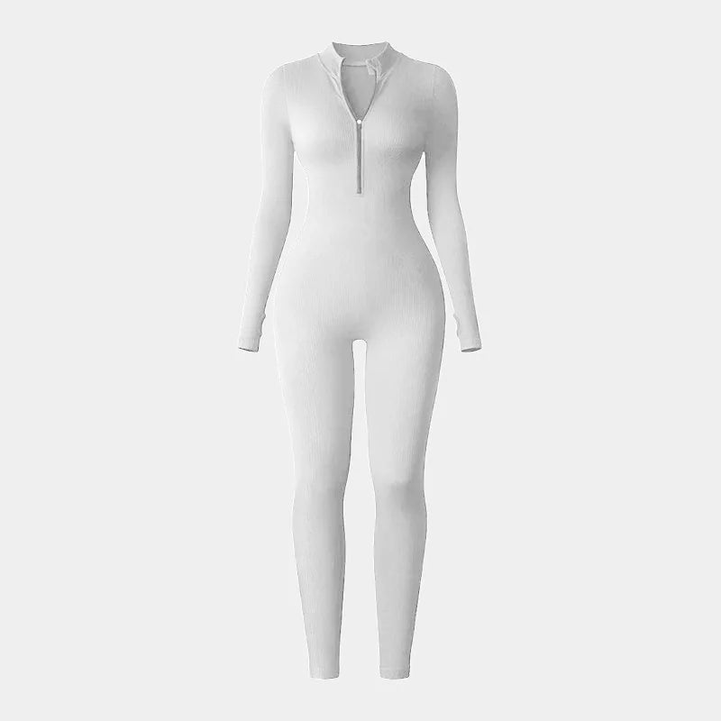 Half Zip Jumpsuit Women Gym Bodysuit Long Sleeve Activewear Set Running Workout Romper Fitness Overalls Sportswear Yoga Clothes