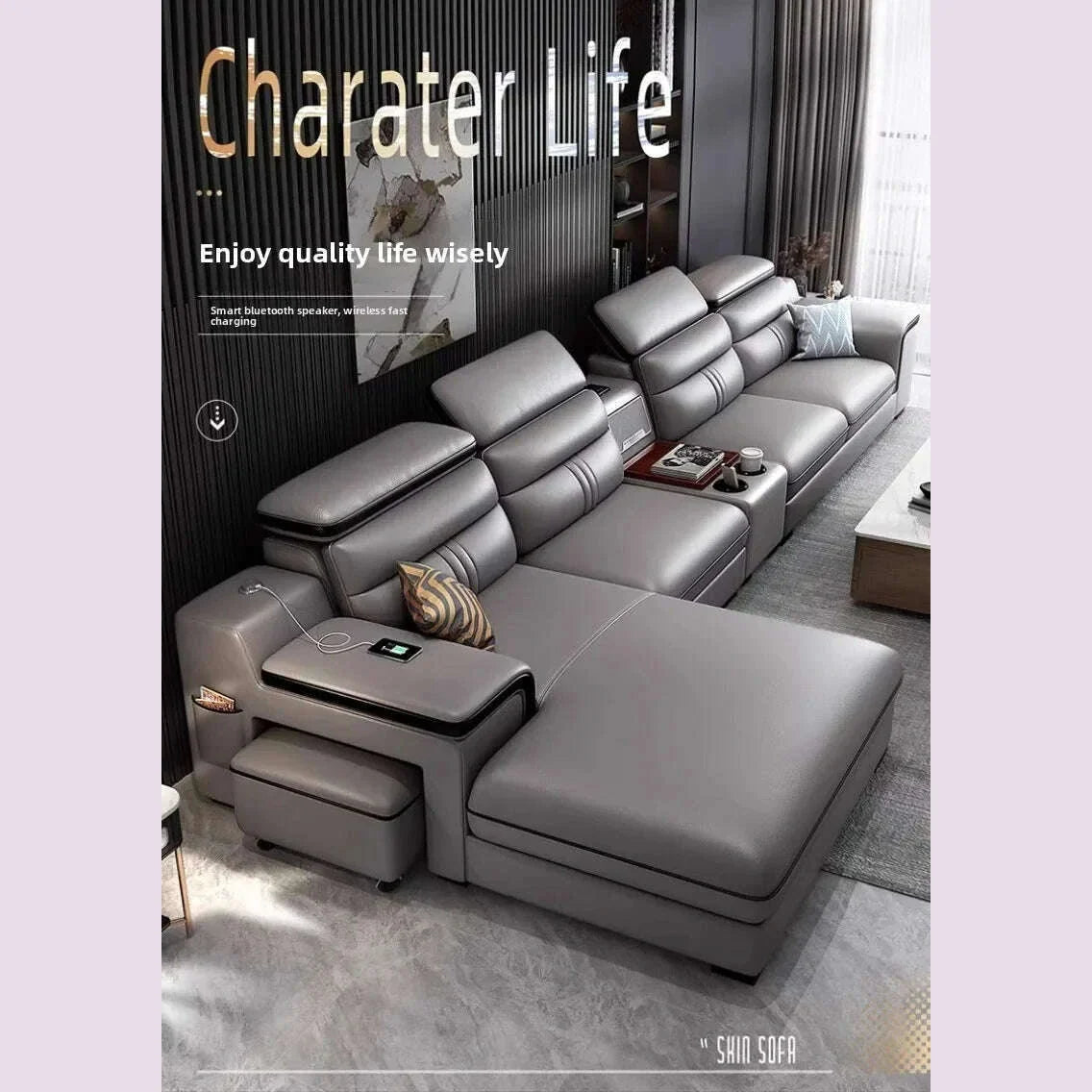 Large Apartment Chaise Leather Sofa Combination Set Modern Light Luxury Living Room Sofas Creative Office Comfortable Large Sofa