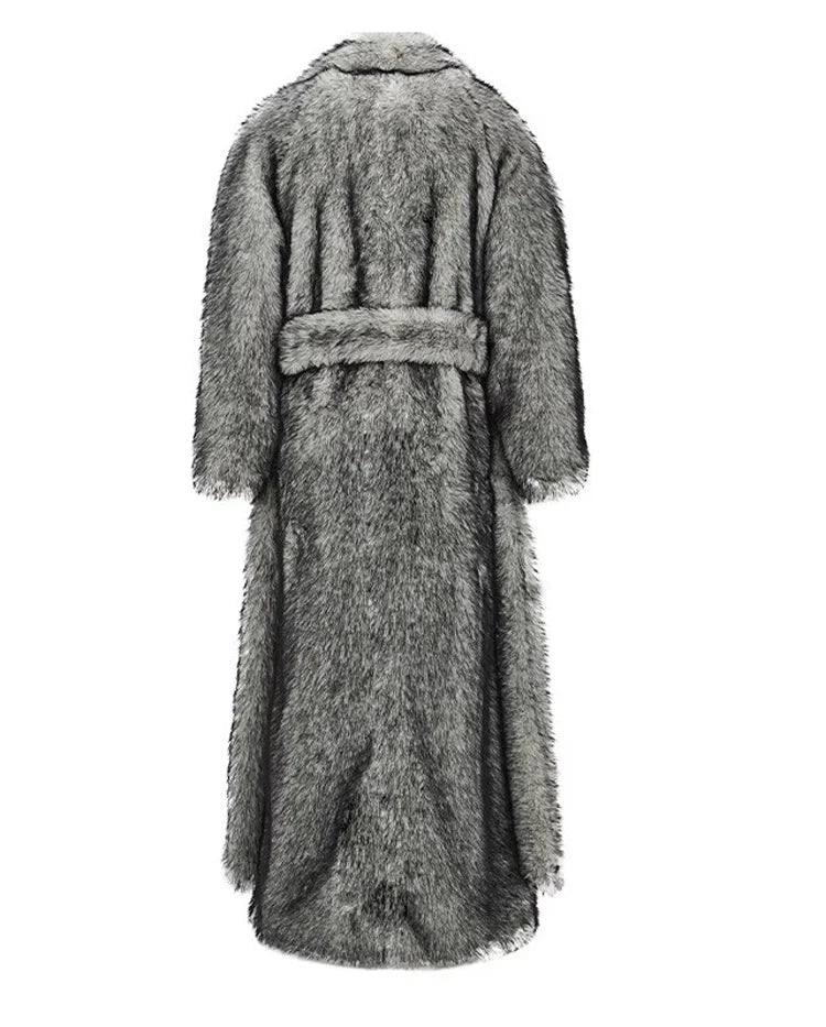 New men's fur coat, fox fur lapels, long trendy overcoat, winter windproof and warm trench coat, large size | Kimlud...