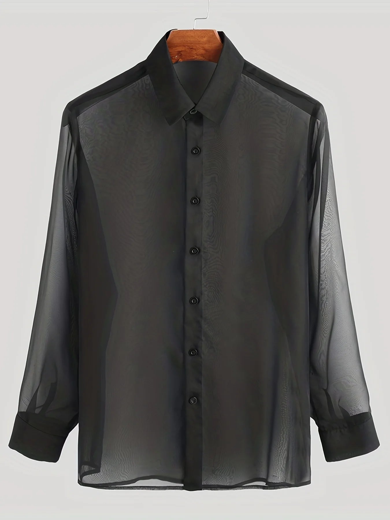 Men's Summer Black Thin See-through Clothes Men's Casual Shirt Breathable Blouse Night Bar Club Sexy Costume - Kimlud