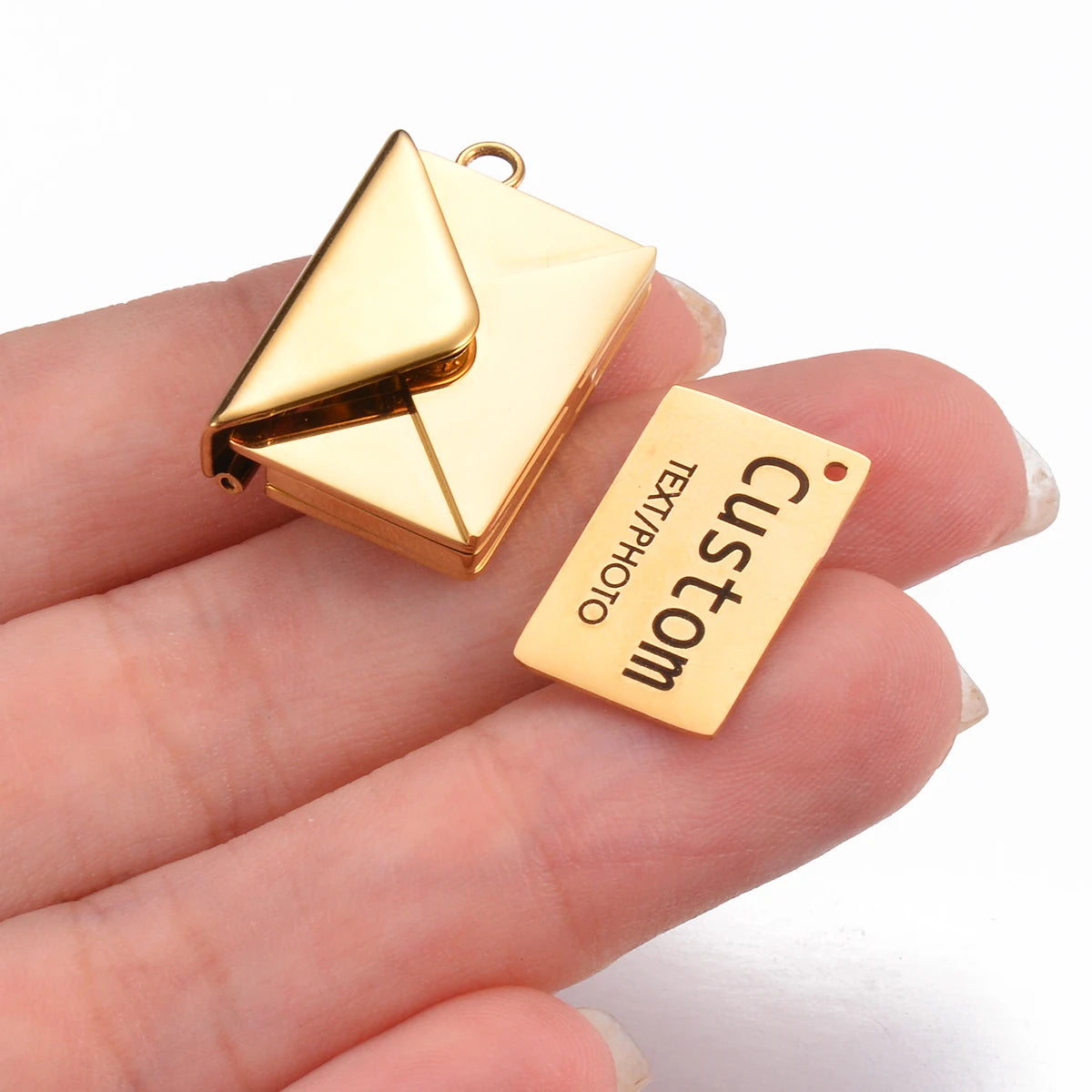 Stainless Steel Customized Letter Envelope Necklace Locket Jewelry Secret Love Note Pendant Engraved Note Photo for Women