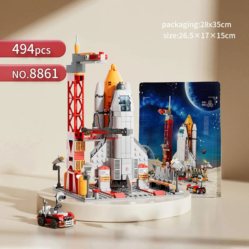 ToylinX Launch Center Lunar Lander Model Building Blocks Spaceship Spaceport Figure Shuttle Rocket Bricks Construction toys