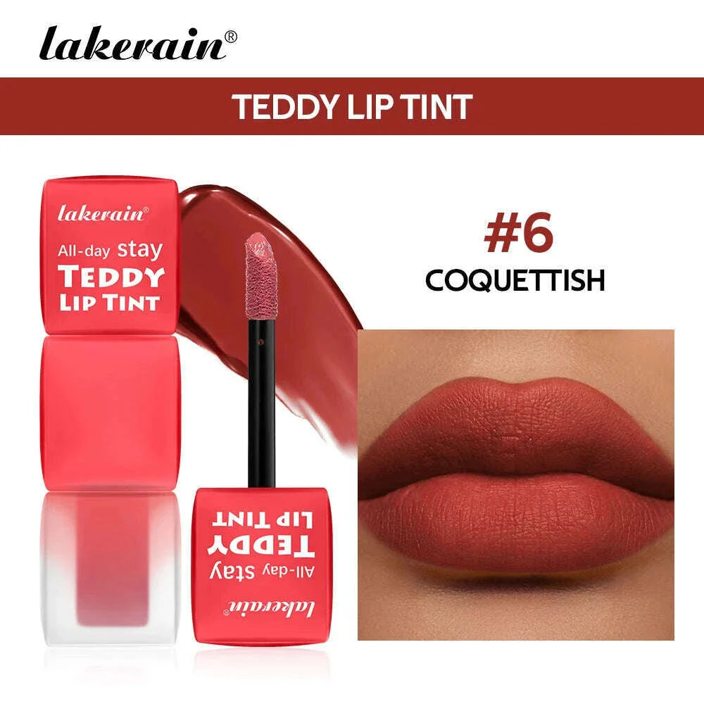 lakerain 6 colors matte teddy lip gloss lasting color waterproof not easy to take off makeup non-stick cup lip gloss