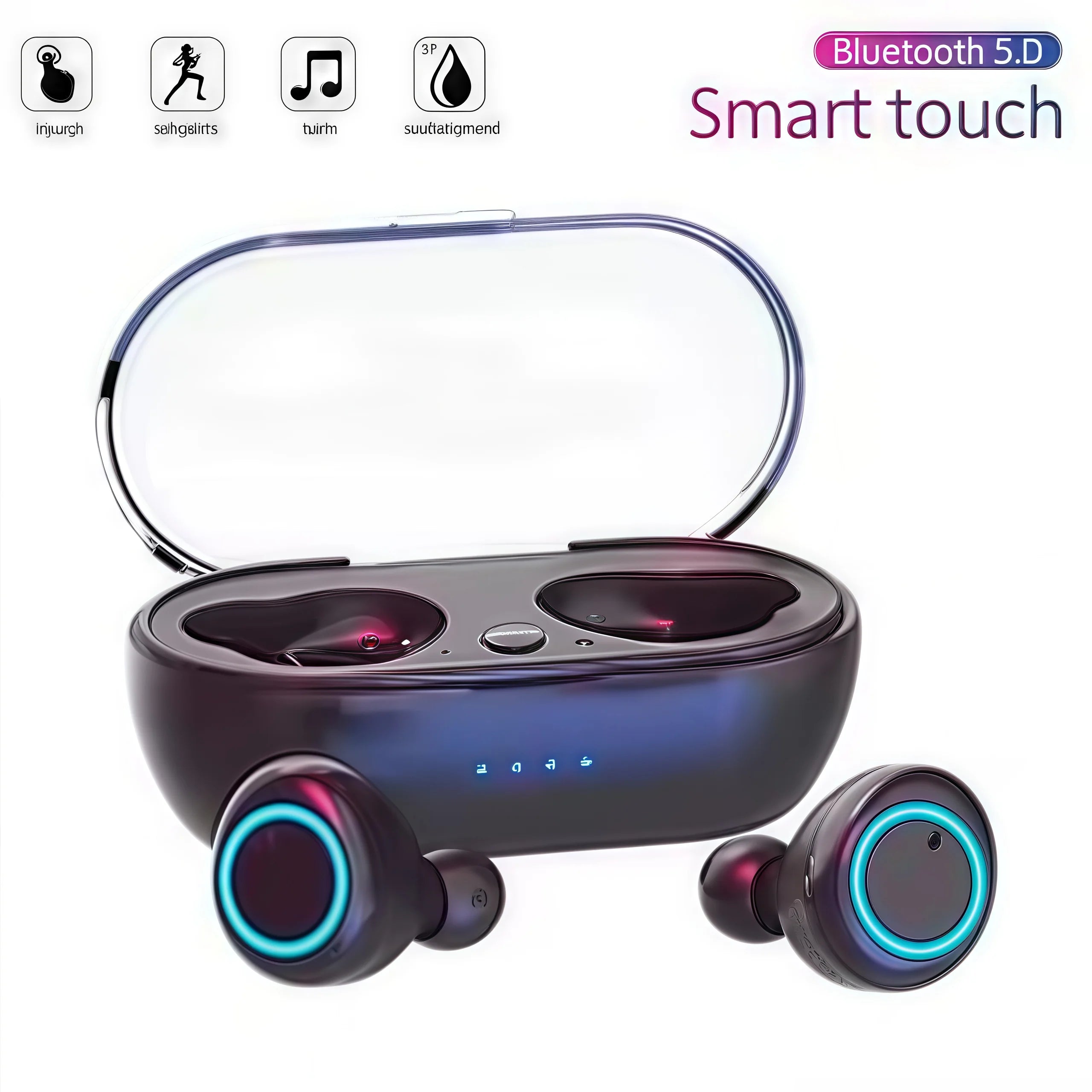 TWS Wireless Bluetooth 5.0 Earphones Touch Control 9D Stereo Headset with Mic Sport Earphones Waterproof Earbuds LED Display