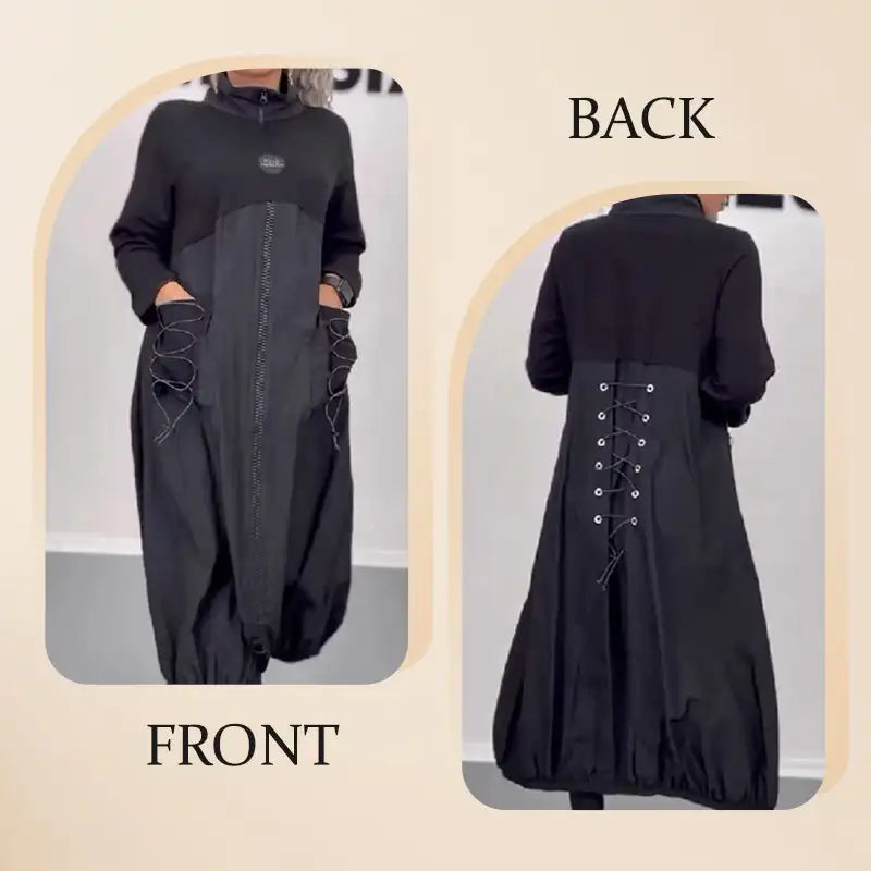 Women's Loose Shirt Dress Long- Sleeved With Mocha Collar And Drawstring Fashion High Quality Casual Dress Visually Stretched