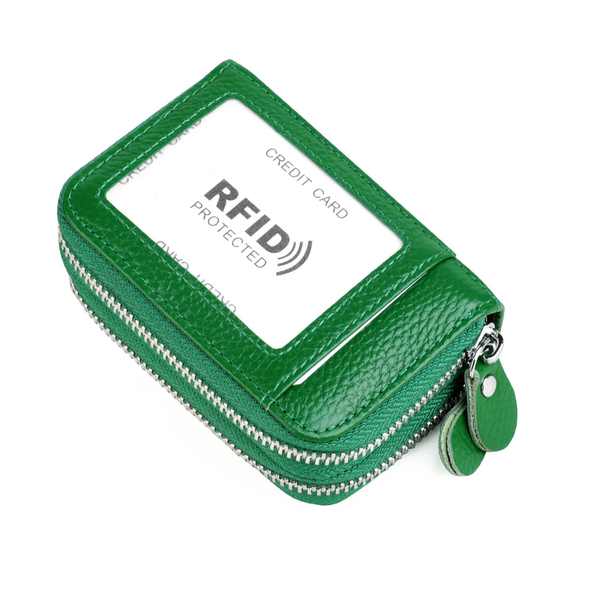 RFID Blocking Fashion Women Card Holder Genuine Leather Double Zipper Large Capacity Female Wallet Purse | Kimlud Mid...