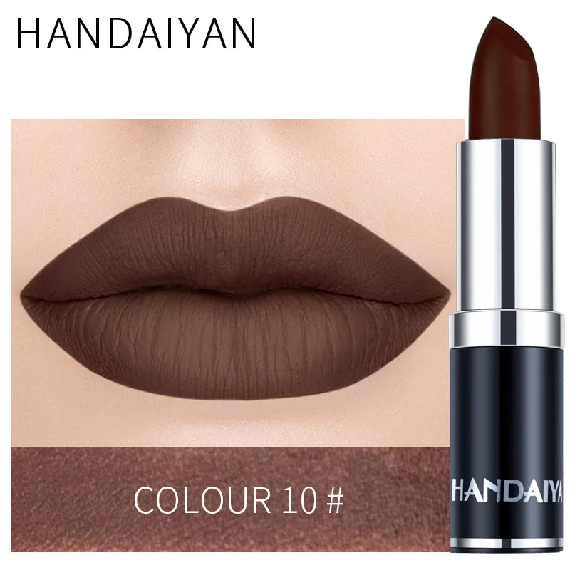Handaiyan Sexy Nude Red Brown Purple Lipgloss Matte Lip Gloss Velvety Lipstick Matte Waterproof Makeup Long Lasting...